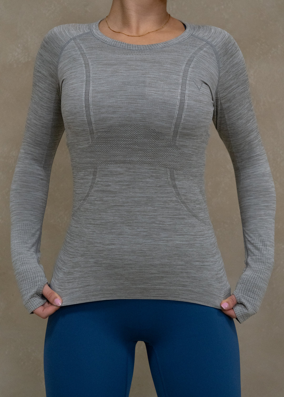 SuperKnit Contour Manches Longues Gris Chiné