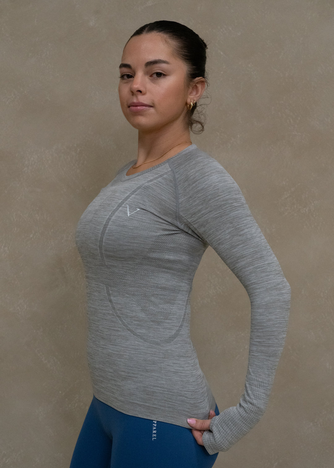 SuperKnit Contour Manches Longues Gris Chiné