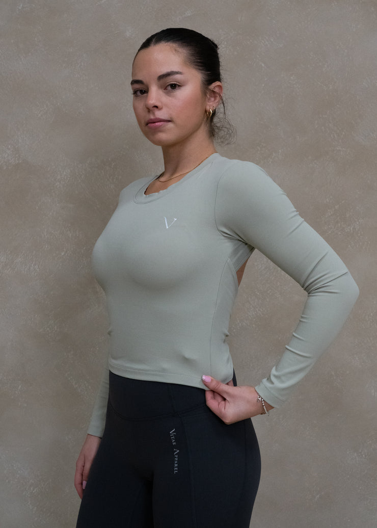 Hyper Cutout Cropped Long Sleeve Sage Green