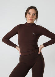 SculptLite Turtle Neck Long Sleeve Top Dark Brown