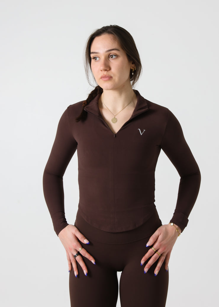 SculptLite Base Quarter Zip Long Sleeve Dark Brown