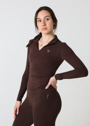 SculptLite Base Quarter Zip Long Sleeve Dark Brown