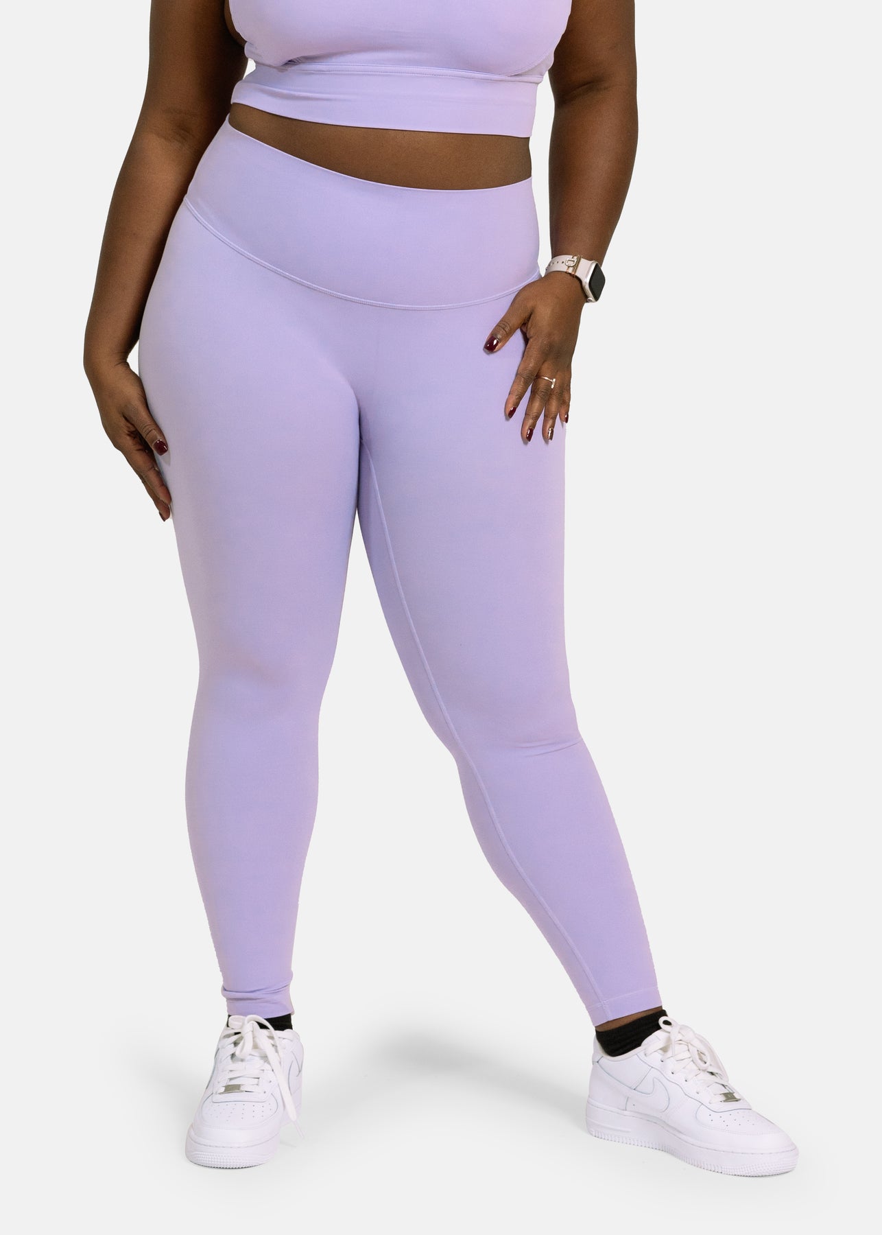Energy Leggings with Geometric Silver Lines Print in Lavender