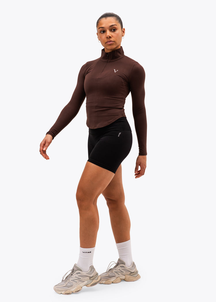 SculptLite Base Quarter Zip Long Sleeve Dark Brown – VITAE