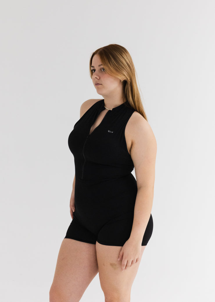 Nano ZipScrunch Short One Piece Bodysuit Black