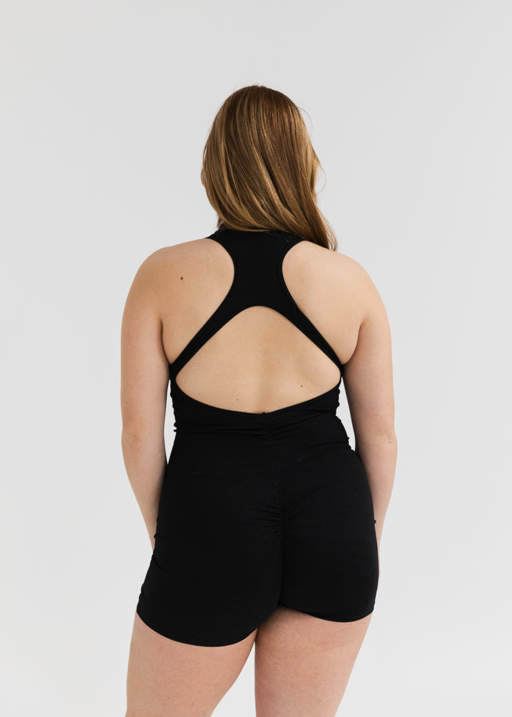 Nano ZipScrunch Short One Piece Bodysuit Black