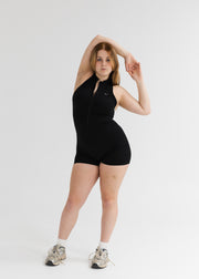 Nano ZipScrunch Short One Piece Bodysuit Black