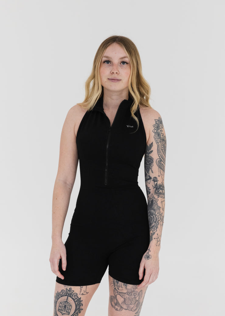 Nano ZipScrunch Short One Piece Bodysuit Black