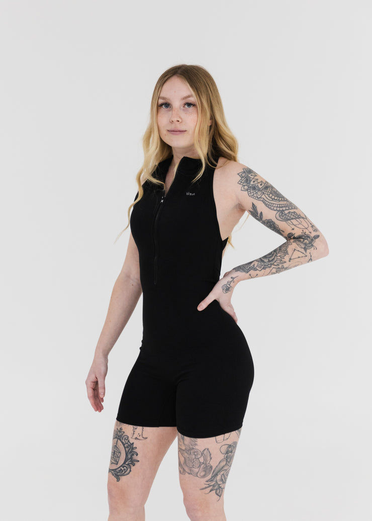 Nano ZipScrunch Short One Piece Bodysuit Black