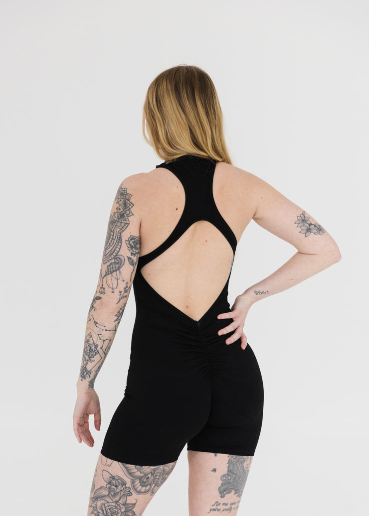 Nano ZipScrunch Short One Piece Bodysuit Black