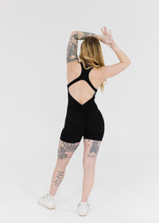 Nano ZipScrunch Short One Piece Bodysuit Black