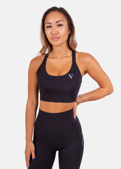 We Wore What - Seamless V-Neck Bra Top Athletic Sports Bra Training Gym  Black Size XL - $32 (52% Off Retail) - From Abbey
